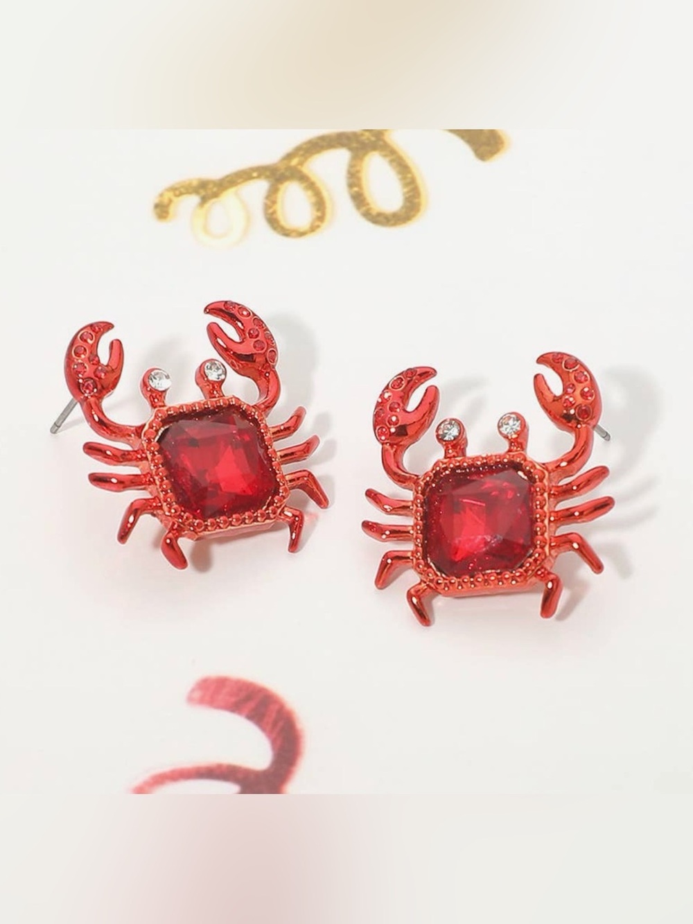 New Red Crab 🦀 Gemstone Stud Earrings